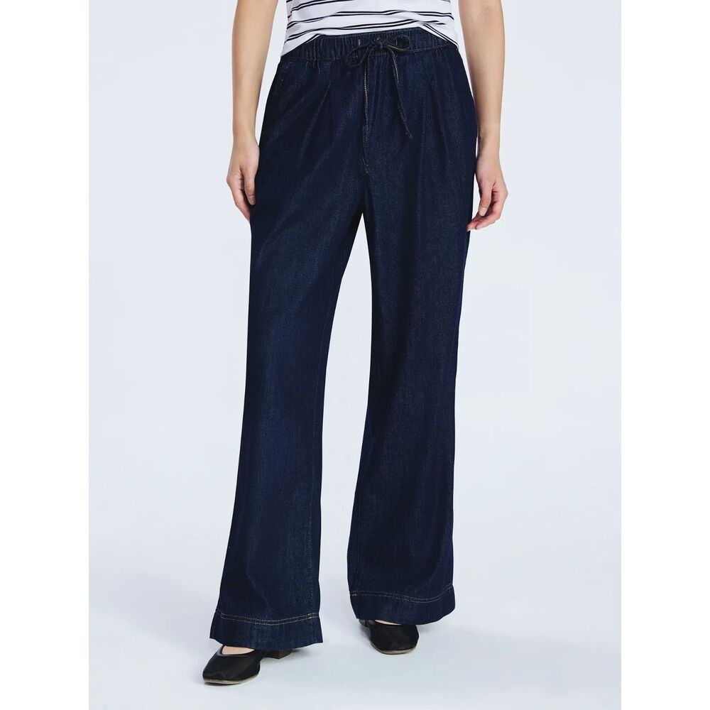 Free Assembly Women Loose Wide Leg Jeans Adjustable Tie Waist Blue Size 4-6 NWT